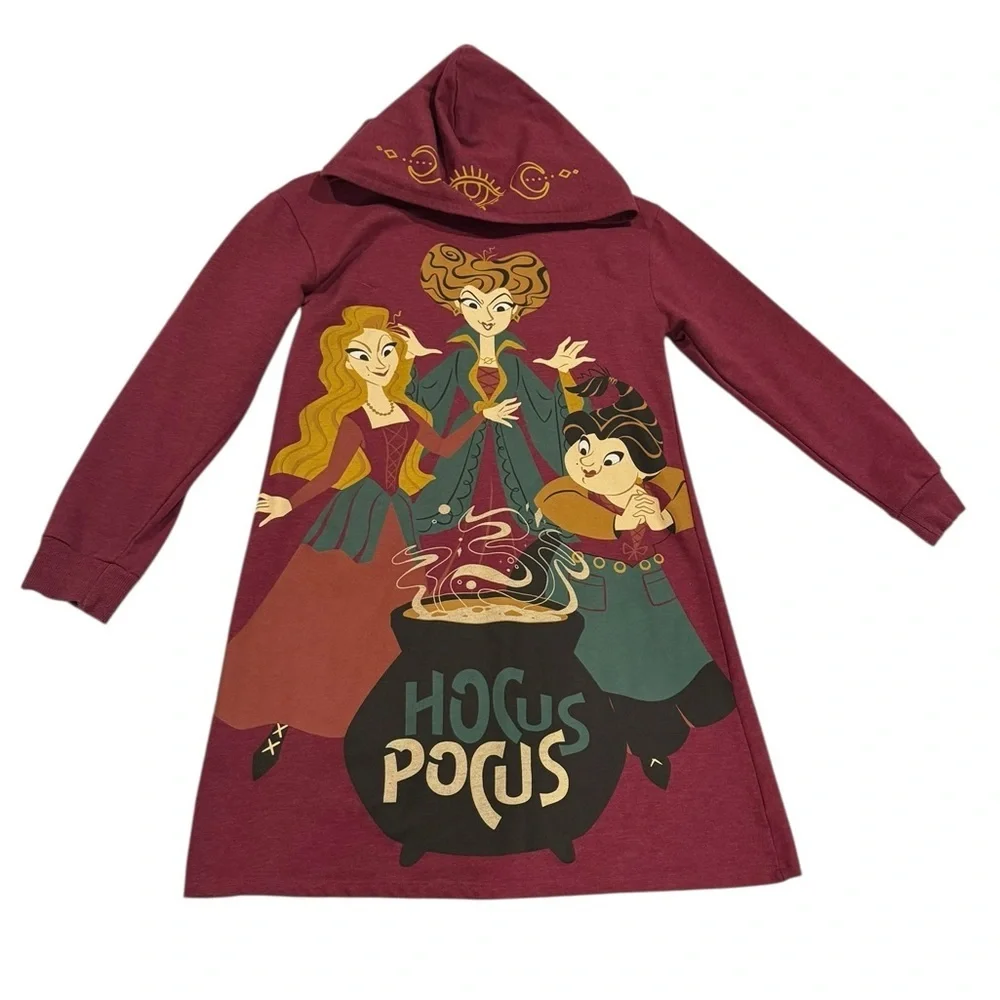 Disney’s Hocus Pocus Girl’s Halloween Long Sleeve Hooded Maroon Dress: L:10/12 - Picture 1 of 7